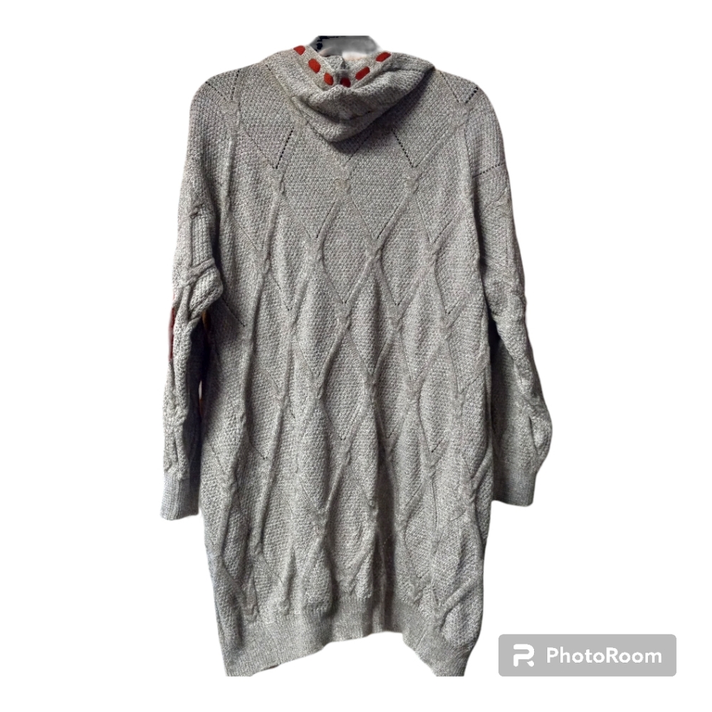 NWT Medium Knit Hoodie Open Front Cardigan Gray with Red Elbow patch - Picture 2 of 6